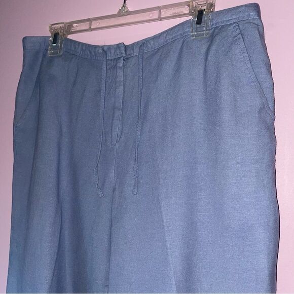Larry Levine Size 14P Linen Blend Capri Crop Casual Pants Blue - Picture 2 of 8